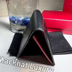 CARTIER Black Leather Wallet Passport Holder Card Case Silver Corner Classic