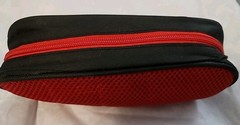 Cable Computer Makeup Organizer Zipper Mesh Soft Portable Travel Red/Black Trim