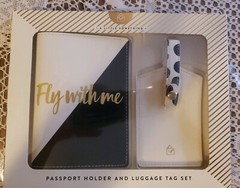 A LITTLE SOMETHING FLY WITH ME PASSPORT HOLDER & LUGGAGE TAG SET WHITE BLACK