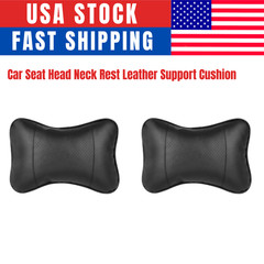 2Pcs Car Seat Head Neck Rest Leather Support Cushion Pad HeadRest Bone Pillow