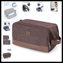Toiletry Bag for Men Travel Toiletry Organizer Canvas and Leather Dopp Kit Wa…