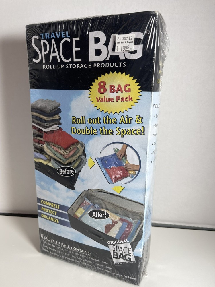 NEW Original Space Bag Travel Compression Seal Roll Up Storage Bags 8 Value Pack