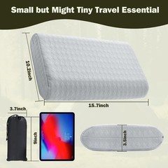 Memory Foam Camping Travel Pillow w/ Washable Cover Compressible Small Gray