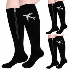 Funnysoft 3 Pairs Zipper Compression Socks for Flying 20-30 mmHg, black