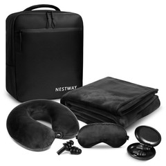 5-in-1 Travel Pillow and Blanket Set – Memory Foam Neck Pillow, Airplane Trav…