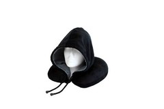 Fiber Filled Hoodie Neck Pillow Compact For Plane And Car Travel Black & Charcoa