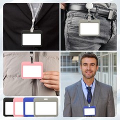 6 Pack Badge Holder, Plastic Horizontal ID Protector Clips, Black