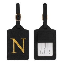 Leather Letter Luggage Tags with Privacy Name Card, Black(N) & 2Pcs