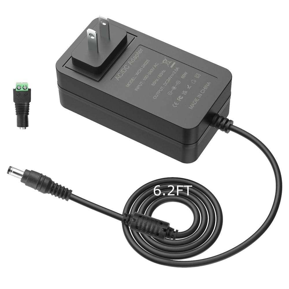 24V Power Supply 2.5A 60W 6.2FT 100V-240V AC to DC 24 Volt Transformer 2.5A 2…
