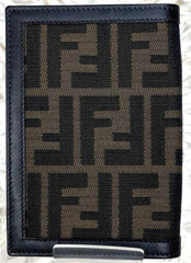 Fendi Zucca FF Logo Passport Case Canvas Leather Brown Beige w/Box