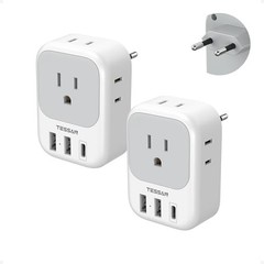 2 Pack USB C European Plug Adapter, 4 Outlets & 3 USB Charger for Travel, Type C