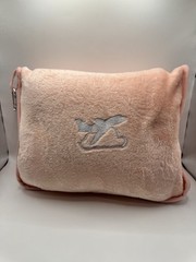 Light Pink Plush Travel Pillow with Strap, Embroidered Airplane & Cloud