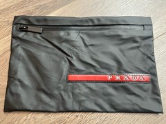 Prada Toiletry Bag Travel Wash Case Black Red Stripe Logo Zip
