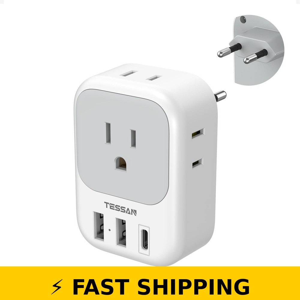TESSAN European Travel Plug Adapter USB C with 4 AC Outlets