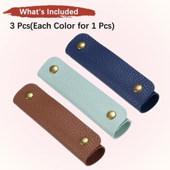 3PCS Leather Handle Wrap with 2 Metal Clasps,Navy Blue, Sky Blue, Brown