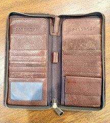 Vintage Fossil Brown Leather Travel Passport Wallet Organizer Zip Around