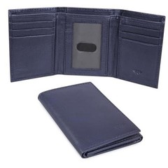 Full Grain Genuine Leather Wallet for Men, Handcrafted Travel Navy Blue Trifold