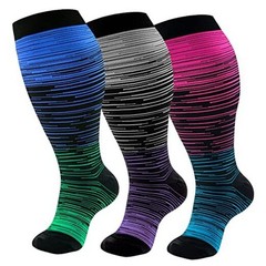 3/4 Pairs Plus Size Compression Socks Extra Wide Calf XX-Large 01-stripe Plus