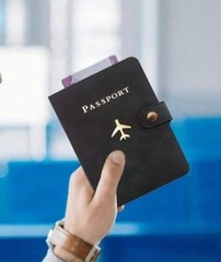 NEW Black Passport Wallet With Credit Card Slots Faux Pu Leather Snap Closure