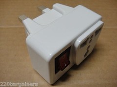 UK Plug Adapter W/ Power ON/OFF Switch -British Style 3-Pin Adapter