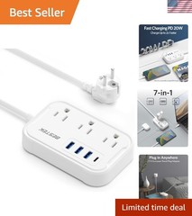 Type E/F International Adapter: 3 AC Ports & USB-C for Efficient European Travel