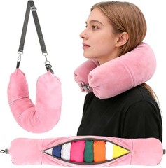 1-Pack Stuffable Travel Pillow Extra Luggage Velvet Airplane Travel Neck Pillow