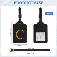 Leather Letter Luggage Tags with Privacy Name Card, Black(C) & 2Pcs