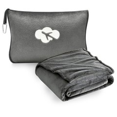 Solid Grey Travel Airplane Blanket Pillow Compact Soft 2 In 1 Hand Luggage