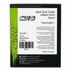 Ciro Black Rubber Drink Holder for Harley 7/8-1 in. Clamp Mount, NEW SEALED