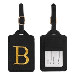 Leather Letter Luggage Tags with Privacy Name Card, Black(B) & 2Pcs