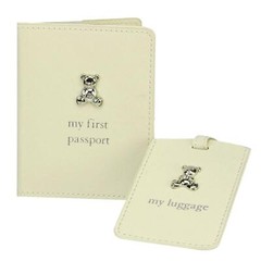 Baby’s My First Passport Cover and Luggage Tag Set Teddy Bear Design – Cream