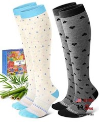 Bamboo Viscose Compression Socks for Women | 2 Pairs, Small-Medium Heart Polka