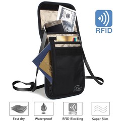 Travel Wallet Organiser with RFID Nylon Neck Bag Passport Holder for Women & Men
