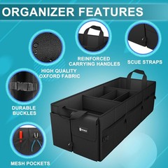 Extra Large Trunk Organizer 98L Collapsible Car Storage Removable Dividers