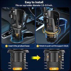 KDD Car Cup Holder Expander – 3 in 1 Adapter with Adjustable black