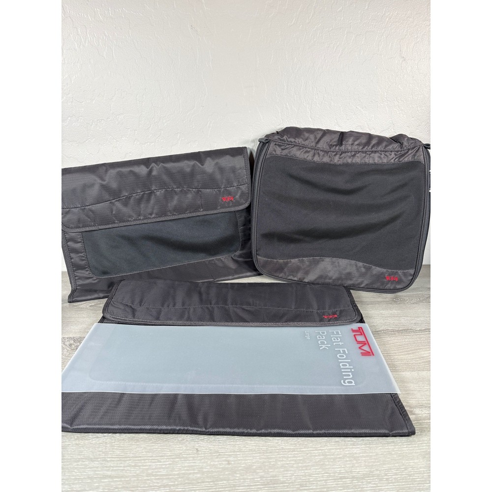 TUMI L and M Flat Folding Pack & Packing Cube Travel Accessory Set Grey 3 Piece