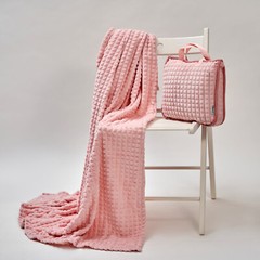 Exclusive Travel Cozy 4-in-1 Blanket Pillow & Bag Blush Pink Plaid Velour Plush