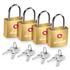 4 Pack TSA Approved Travel Luggage Locks with Keys Solid Brass Copper Keyed Pad