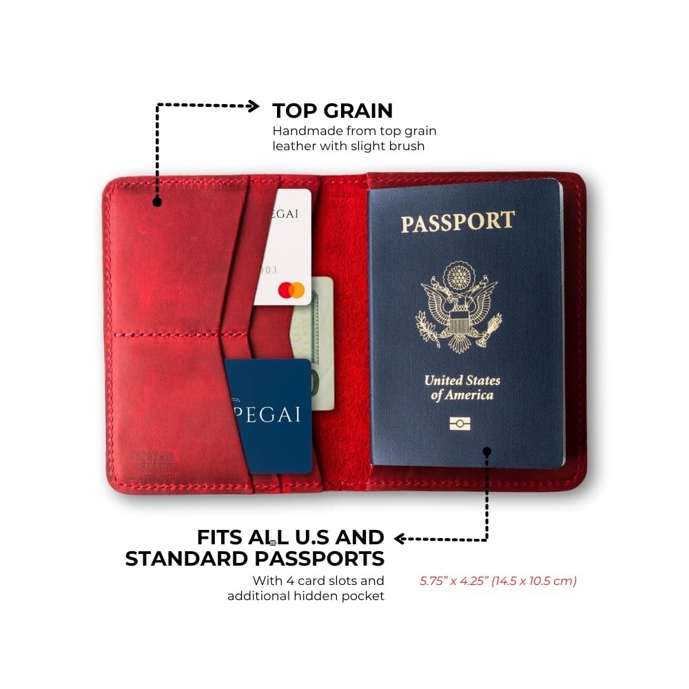 PEGAI Standard Full Grain Crazy Horse Leather Passport Holder | Custom Travel Pa