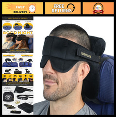 Travel Pillow for Long Flights – Super Soft, Lightweight, Head Strap & Eye Mask