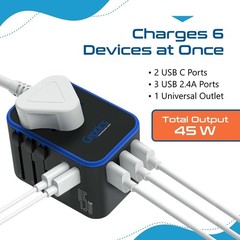 Universal Travel Adapter, 45W International Power Adapter with PD & QC 3.0 Du…