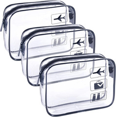 3 Pack TSA Approved Clear Toiletry Bags Quart Size Travel Makeup Bag Black