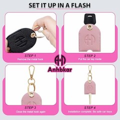 Leather Keys Sleeve for Broken Car Key Loop Large – Pink 06 (2.4″x1.83″)