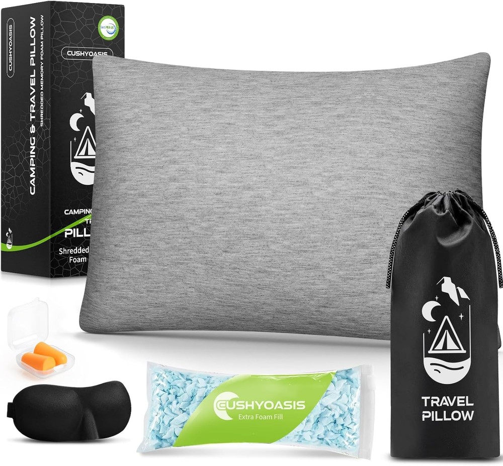 All-in-1 Camping Pillow Set – Small Travel Pillow Shredded Memory Foam for Sleep