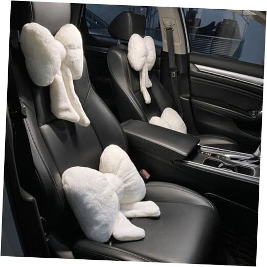 4 Pack Plush Butterfly Knot Car Headrest Pillow and Lumbar Support White