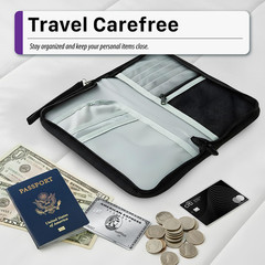 Fosmon Passport Bag, RFID Blocking Travel Document Organizer, Black | Polyester