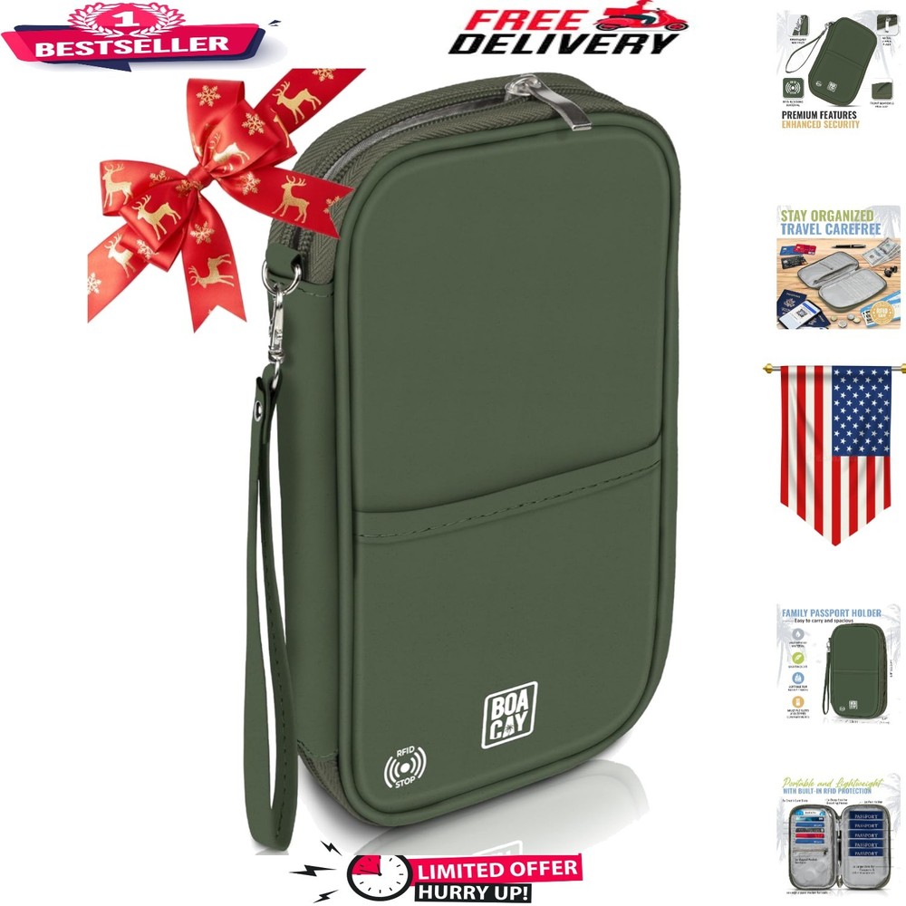 Multi-Purpose RFID Travel Wallet – Olive Green Passport Holder for Men & Women