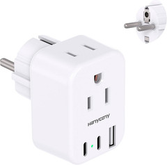 HANYCONY Type E F Plug Adapter, Germany France Travel Plug Adapter with 2 Outlet