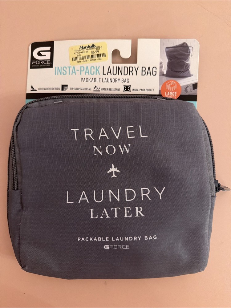 NEW G Force Insta-Pack Laundry Bag Gray Packable Lightweight Large