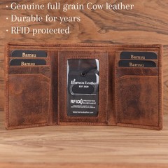 Deer Trifold Wallet for Men – Full Grain Cowhide Leather, RFID Blocking, H